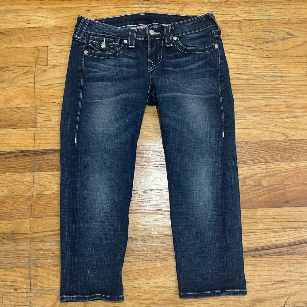 True Religion Joey Super T Cropped Jeans Sz 28 - Crystal Buttons